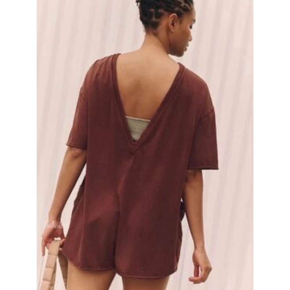 FP Movement Free People Hot Shot Onesie Romper S/P Brown Short Sleeve V-Back